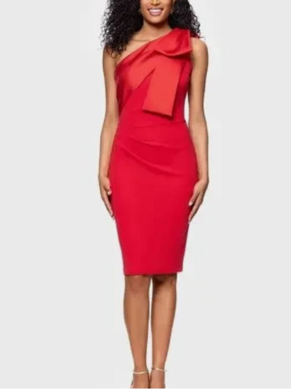 Betsy & Adam Red One Shoulder Bow Draped Cocktail Dress Size 12 NWT